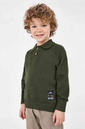 Otroški pulover s primesjo volne Mayoral zelena barva - zelena. Otroške Pulover iz kolekcije Mayoral. Model izdelan iz enobarvne pletenine. Zaradi svoje visoke termoregulacijske sposobnosti vam volna pomaga ohranjati toploto
