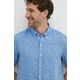 Lanena srajca Michael Kors - modra. Srajca iz kolekcije Michael Kors, izdelana iz enobarvne tkanine. Model iz zračnega lanenega materiala.