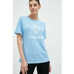 Kratka majica Columbia ženski - modra. Lahkotna kratka majica iz kolekcije Columbia. Model izdelan iz tanke, elastične pletenine. Izjemno mehek material.