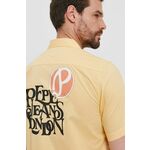Bombažna srajca Pepe Jeans moška, rumena barva, - rumena. Srajca iz kolekcije Pepe Jeans. Model izdelan iz materiala s potiskom. Ima lomljeni ovratnik.