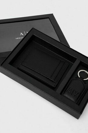 Usnjen etui za kartice in obesek za ključe Armani Exchange črna barva - črna. Etui za kartice iz kolekcije Armani Exchange. Model izdelan iz naravnega usnja.