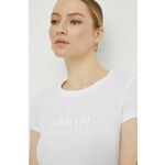 Bombažna kratka majica Armani Exchange ženski, bela barva - bela. Kratka majica iz kolekcije Armani Exchange, izdelana iz tanke, elastične pletenine. Model iz izjemno udobne bombažne tkanine.