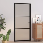 vidaXL Notranja vrata 76x201,5 cm črno mat steklo in aluminij