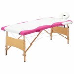 vidaXL Zložljiva masažna miza 2-conska les bela in roza