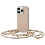 Onasi Liquid silikonski ovitek za iphone 14 6.1 - bež z vrvico in zapestnico