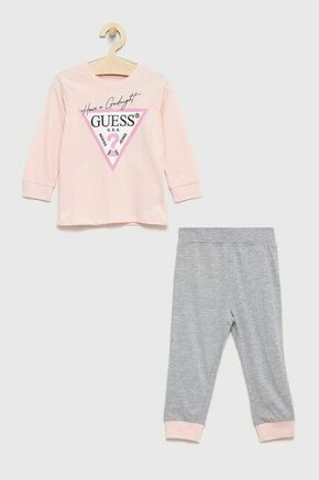 Otroška pižama Guess roza barva - roza. Otroška Pižama iz kolekcije Guess. Model izdelan iz enobarvne pletenine.