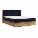 Boxspring postelja s prostorom za shranjevanje v temnomodri in naravni barvi 160x200 cm Asahi – Maison de Rêve