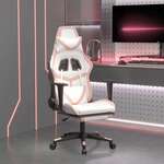 shumee Gaming stol z oporo za noge belo in roza umetno usnje