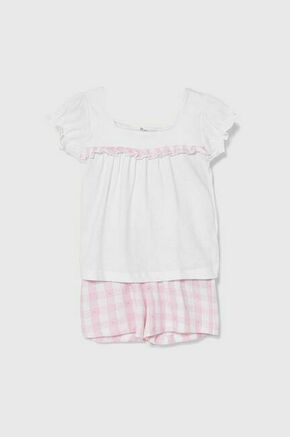 Otroška bombažna pižama zippy roza barva - roza. Pižama iz kolekcije zippy. Model izdelan iz pletenine kombinacija enobarvne in vzorčaste pletenine. Izjemno udoben material.