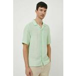 Lanena srajca Calvin Klein zelena barva - zelena. Srajca iz kolekcije Calvin Klein, izdelana iz enobarvne tkanine. Model iz tankega materiala je idealen za toplejše letne čase.