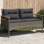Vidaxl Vrtna klop z blazinami 116x62,5x74 cm siv poli ratan