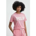 Bombažna kratka majica Polo Ralph Lauren ženska, roza barva, 211935591 - roza. Kratka majica iz kolekcije Polo Ralph Lauren, izdelana iz tanke, elastične pletenine. Model iz izjemno udobne tkanine z visoko vsebnostjo bombaža.