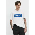 Bombažna kratka majica Hugo Blue moški, bela barva - bela. Kratka majica iz kolekcije Hugo Blue, izdelana iz pletenine s potiskom. Model iz zračne bombažne tkanine.