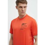 Kratka majica Reebok moška, oranžna barva, 100076378 - oranžna. Kratka majica iz kolekcije Reebok, izdelana iz pletenine s potiskom. Poliester zagotavlja večjo odpornost na gubanje.