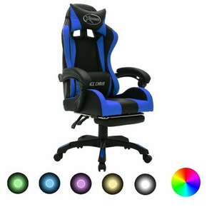 Shumee Racing stol z RGB LED lučkami modro in črno umetno usnje