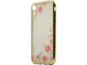 Chameleon Apple iPhone XR - Gumiran ovitek (TPUE) - zlat rob - roza rožice