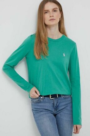 Bombažna majica z dolgimi rokavi Polo Ralph Lauren zelena barva - zelena. Majica z dolgimi rokavi iz kolekcije Polo Ralph Lauren. Model izdelan iz tanke
