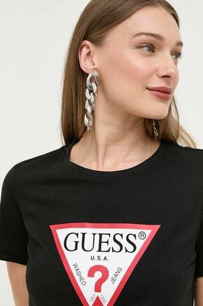Bombažna kratka majica Guess črna barva - črna. Kratka majica iz kolekcije Guess