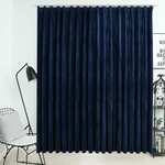 vidaXL Zatemnitvena zavesa z obročki žametna temno modra 290x245 cm