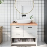 vidaXL Kopalniški pult svetlo rjav 100x60x6 cm obdelan trden les