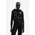 Bluza Desigual ženski, črna barva, - črna. Mikica s kapuco iz kolekcije Desigual. Model izdelan iz vzorčaste pletenine.