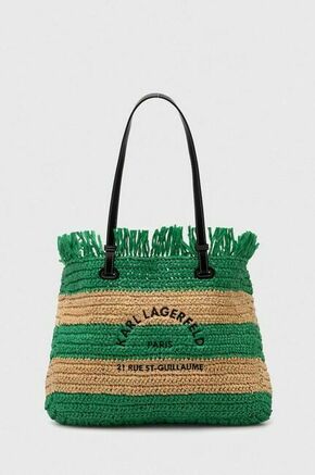 Torba za plažo Karl Lagerfeld zelena barva - zelena. Velika torba za plažo iz kolekcije Karl Lagerfeld. Model brez zapenjanja