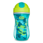 Chicco Steklena steklenica Termo s slamo 14m, 266ml, zelena, rdeča