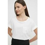 Bombažna kratka majica Sisley ženski, bež barva - bež. Kratka majica iz kolekcije Sisley, izdelana iz tanke, elastične pletenine. Model iz izjemno udobne in zračne tkanine je idealen za toplejše letne čase.