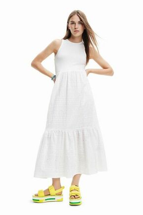 Obleka Desigual bela barva - bela. Obleka iz kolekcije Desigual. Nabran model