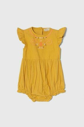 Otroški pajac iz lanene mešanice zippy - rumena. Pajac za dojenčka iz kolekcije zippy. Model izdelan iz tkanine z nalepko.