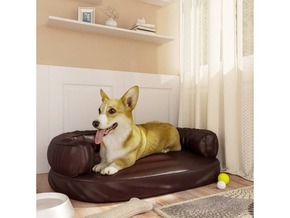 VIDAXL Ergonomska pasja postelja iz pene rjava 75x53 cm um. usnje