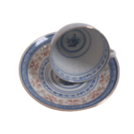 WEBHIDDENBRAND Skodelica za čaj, kavo z krožničkom , set 1/6, rižev porcelan, dekor roža, moder, zlati rob