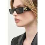 Sončna očala Gucci ženski, črna barva - črna. Sončna očala iz kolekcije Gucci. Model z enobarvnimi stekli in okvirji iz plastike. Ima filter UV 400. Visokokakovosten izdelek, izdelan v Italiji.