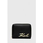 Denarnica Karl Lagerfeld ženski, črna barva - črna. Mala denarnica iz kolekcije Karl Lagerfeld. Model izdelan iz kombinacije naravnega in ekološkega usnja.