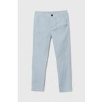Otroške lanene hlače Guess - modra. Otroški Lahkotne hlače iz kolekcije Guess. Model izdelan iz enobarvne tkanine. Model iz zračne tkanine z visoko vsebnostjo lanu.