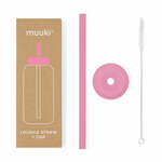 Silikonska slamica s čistilno krtačko/s pokrovom Flamingo Pink – Muuki