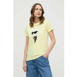 Bombažna kratka majica Karl Lagerfeld ženski, rumena barva - rumena. Kratka majica iz kolekcije Karl Lagerfeld, izdelana iz tanke, elastične pletenine. Model iz zračne bombažne tkanine.