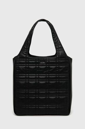 Torbica Calvin Klein črna barva - črna. Velika nakupovalna torbica iz kolekcije Calvin Klein. brez zapenjanja izdelan iz ekološkega usnja.
