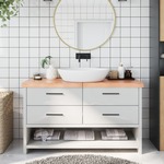 vidaXL Kopalniški pult svetlo rjav 140x50x6 cm obdelan trden les