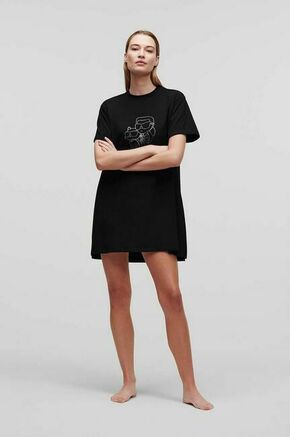 Bombažna spalna srajca Karl Lagerfeld siva barva - črna. Spalna srajca iz kolekcije Karl Lagerfeld. Model izdelan iz pletenine s potiskom.
