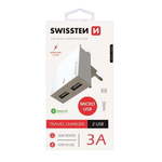 SWISSTEN pametni omrežni adapter, IC, CE 2x USB 3A napajalnik, bel + USB podatkovni kabel (22041000)