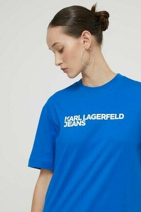 Bombažna kratka majica Karl Lagerfeld Jeans ženski - modra. Kratka majica iz kolekcije Karl Lagerfeld Jeans