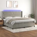 Box spring postelja z vzmetnico LED svetlo siva 200x200cm žamet - vidaXL - Siva - 96,29 - 200 x 200 cm - vidaXL