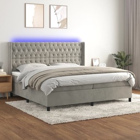 Box spring postelja z vzmetnico LED svetlo siva 200x200cm žamet - vidaXL - Siva - 96