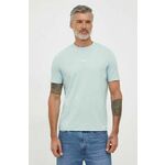 Kratka majica BOSS ORANGE moška, zelena barva - modra. Kratka majica iz kolekcije BOSS, izdelana iz enobarvne pletenine. Model iz izjemno udobne tkanine z visoko vsebnostjo bombaža.