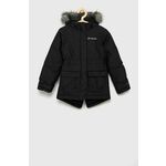 Otroška jakna Columbia črna barva - siva. Otroški parka iz kolekcije Columbia. Podložen model, izdelan iz gladke tkanine.