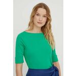 Kratka majica Lauren Ralph Lauren ženski, oranžna barva - zelena. Kratka majica iz kolekcije Lauren Ralph Lauren, izdelana iz tanke, elastične pletenine. Model iz izjemno udobne tkanine z visoko vsebnostjo bombaža.