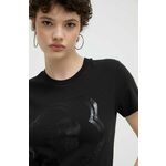 Bombažna kratka majica Vans ženski, črna barva - črna. Kratka majica iz kolekcije Vans, izdelana iz elastične pletenine. Model iz zračne bombažne tkanine.