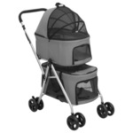 vidaXL Zložljiv pasji voziček 2-slojni siv 80x46x98 cm Oxford blago