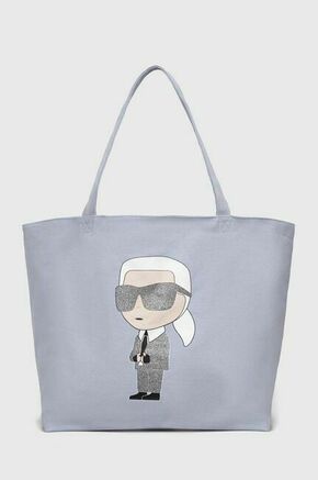Bombažna torba Karl Lagerfeld - modra. Velika torbica iz kolekcije Karl Lagerfeld. Model na zapenjanje